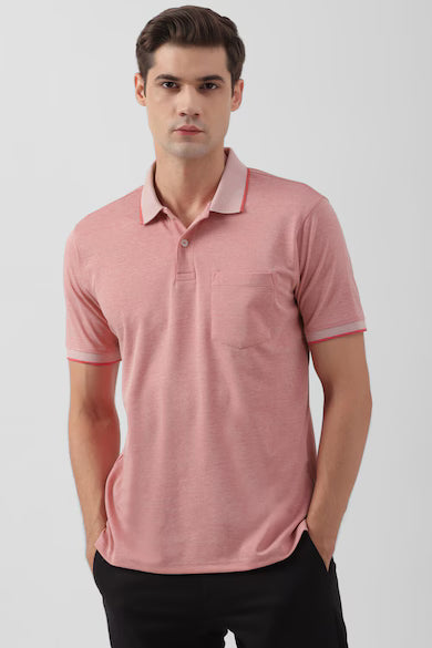 Men Self Design Polo Neck Polyester Pink T-Shirt Hover Image
