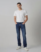 Dark Indigo Blue Straight Fit Denim Deluxe Stretch