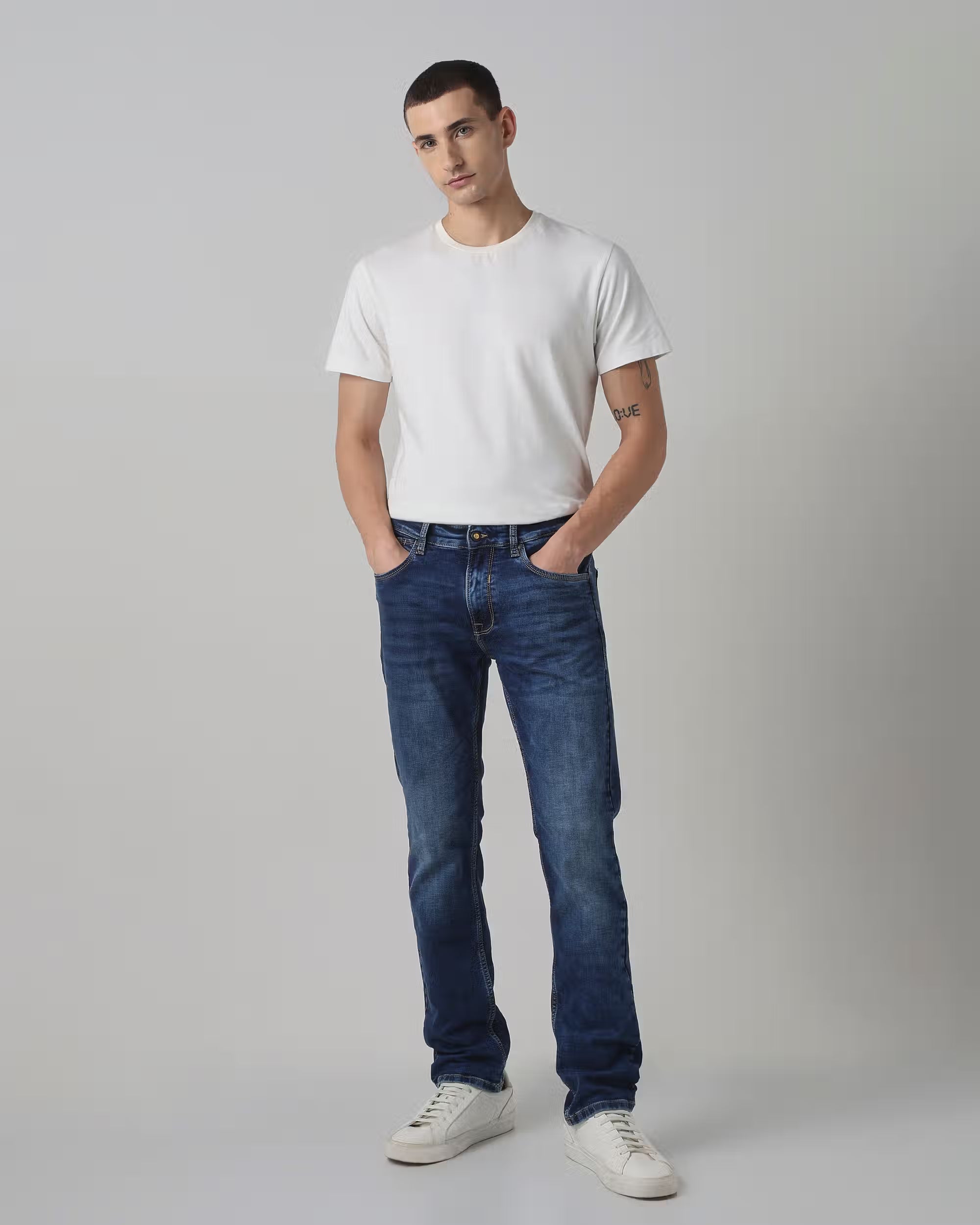Dark Indigo Blue Straight Fit Denim Deluxe Stretch