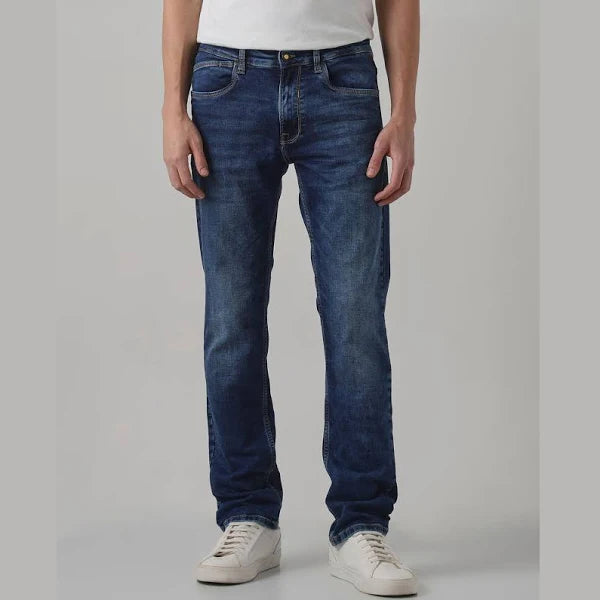 Dark Indigo Blue Straight Fit Denim Deluxe Stretch Hover Image